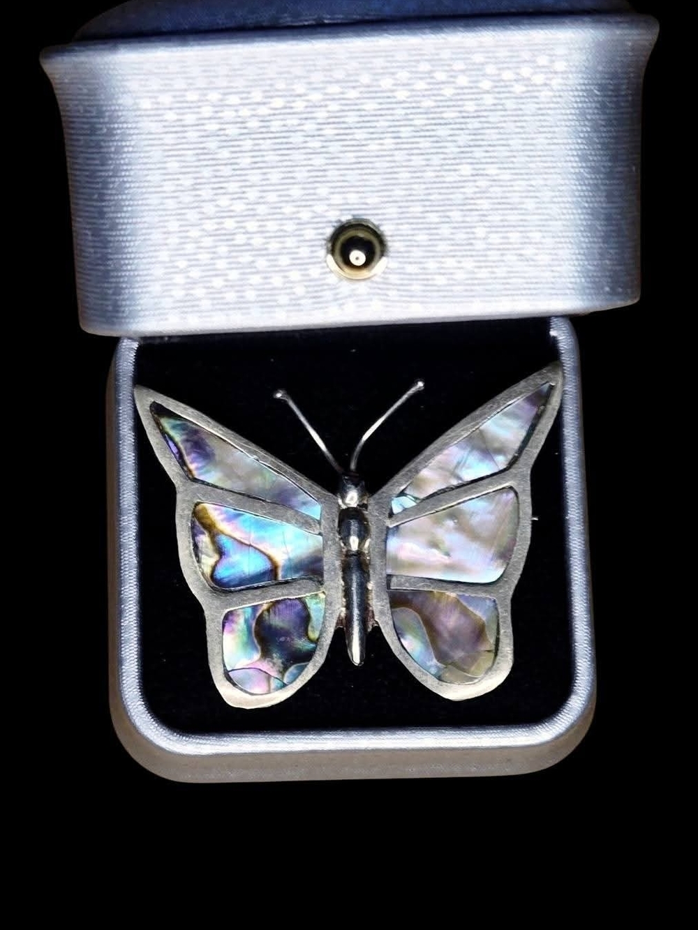 Vintage Mexican Sterling Silver & Abalone Inlaid Butterfly Brooch